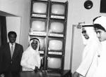 His Highness the Amir Sheikh Sabah Al Ahmed Al Jaber Al Sabah when he was Minister for Guidance and Construction, a tour at the radio and television building in the seventies.